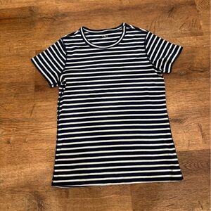 Three Dots Crew-Neck Short Sleeve Tee | Bright White Stripe NWOT